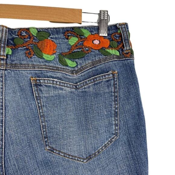 VTG Lei Y2k Blue Denim Low Rise Ashley Jeans Orange Floral Boho Embroidery 15 - Picture 6 of 14
